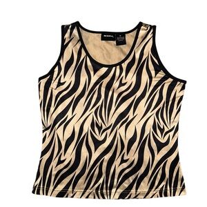 bollé tan and black zebra print polyester knit tank top size medium mob wife